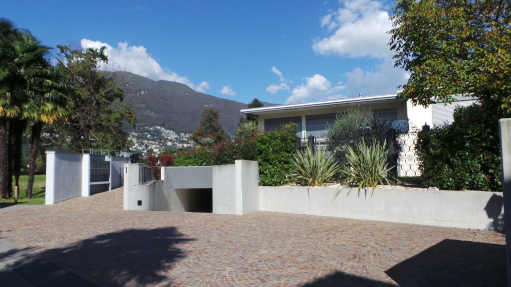 Modern buildings accented by palm trees