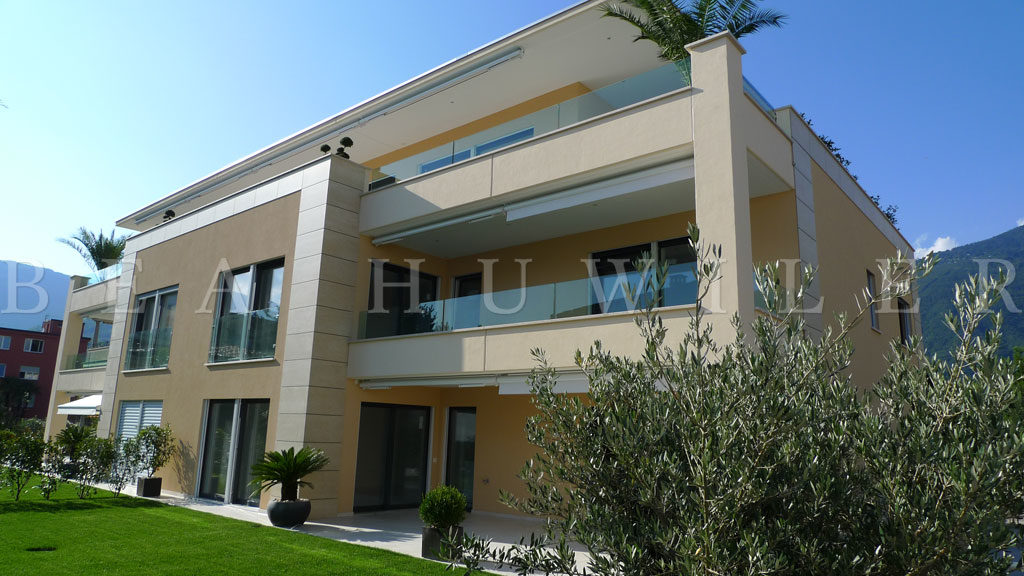 Villa and pool area glowing at night