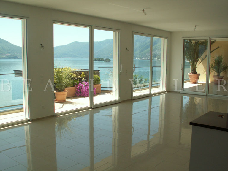 Colorful waterfront homes reflecting on the lake